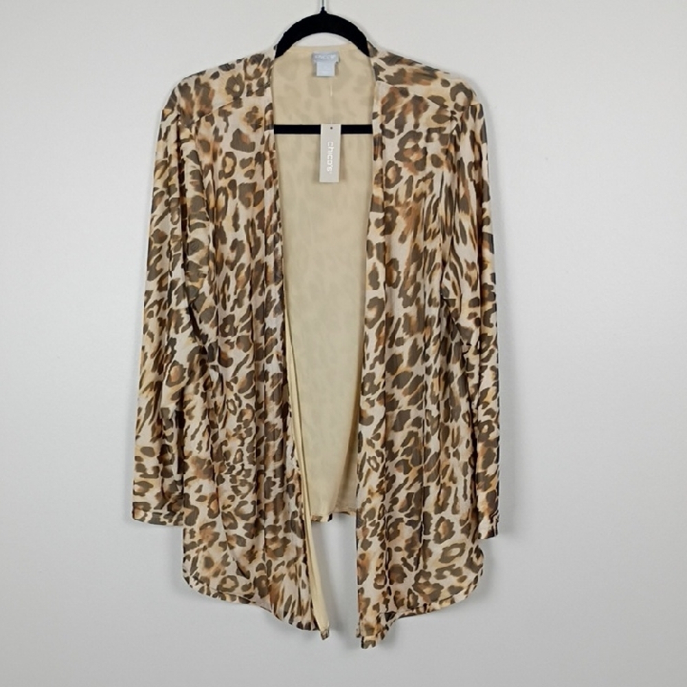 Chico's Leopard Print Open Front Mesh Cardigan Duster NWT Size 4 XXL